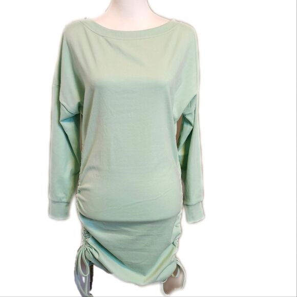 Women's drawstring ruched sides mini dress, super soft, mint green, S - Picture 1 of 9